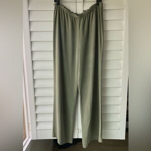 Lafayette 148 New York 100% Silk Pull-On Pants Olive Green Straight Leg
